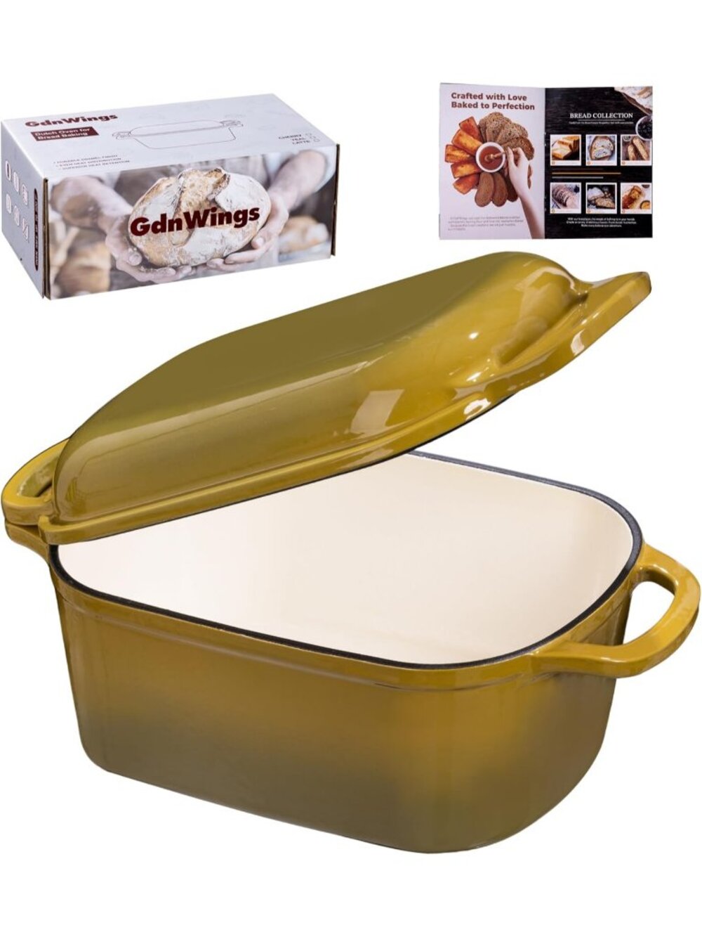 4.6 Qt Olive Oval Enameled Cast Iron Dutch Oven Lid for Sourdough Bread Baking